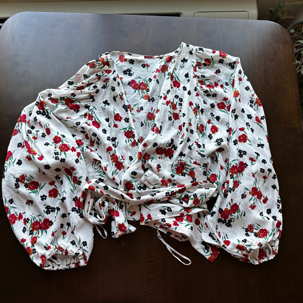 A.L.C. Silk balloon sleeve wrap top